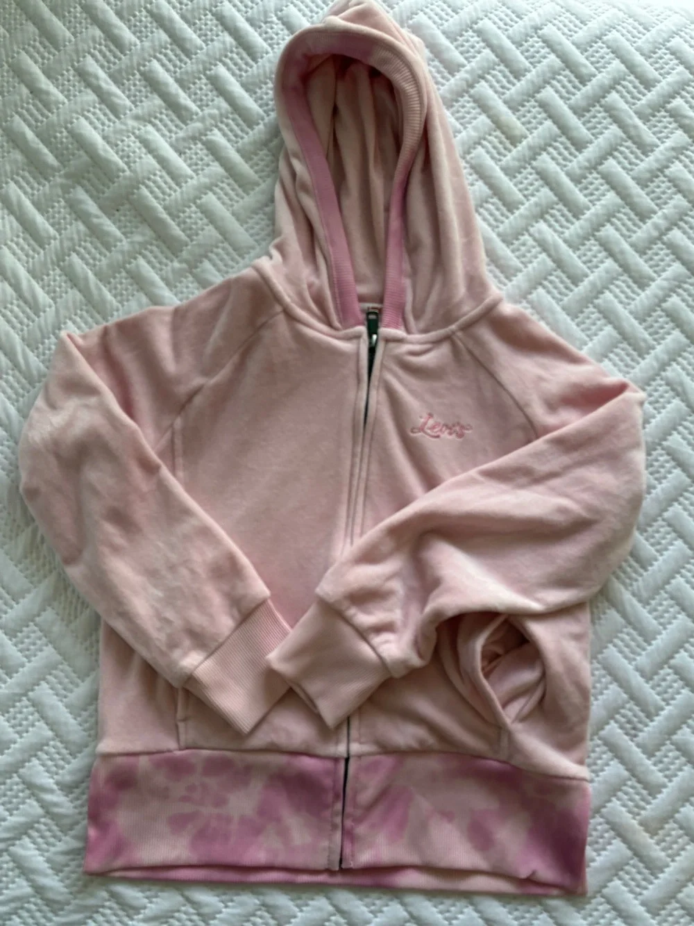 Levi's Kids Light Pink Hooded Zip Sweatshirt with Tie-Dye Hem Size 10/12